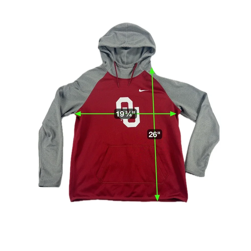 Nike‎ Oklahoma Sooners Therma-FIT Hoodie Mens Pullover Gray Red OU Logo